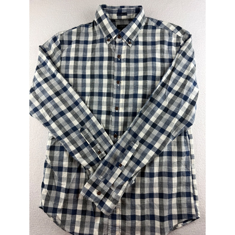 J.Crew Homespun Slim Fit Gingham Button Down Shirt Mens Medium Navy White Plaid